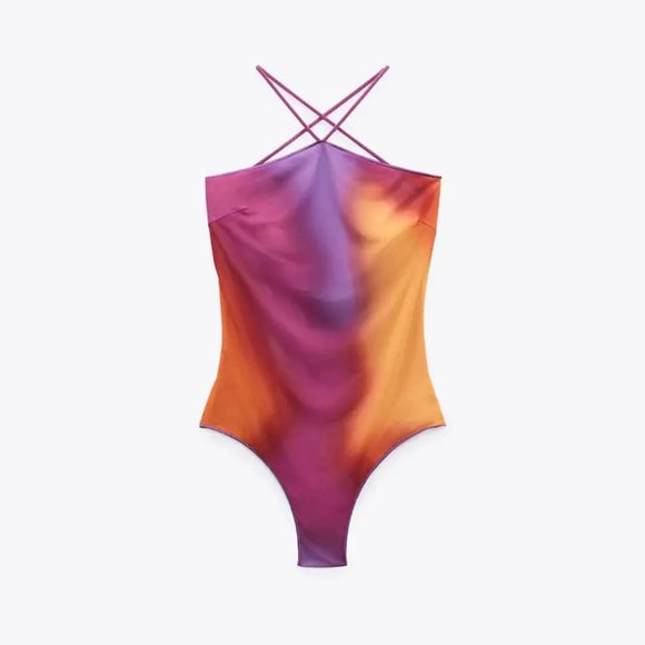 Zara Printed Tulle Swimsuit, Multicolour, NWT, S - Picture 2 of 9